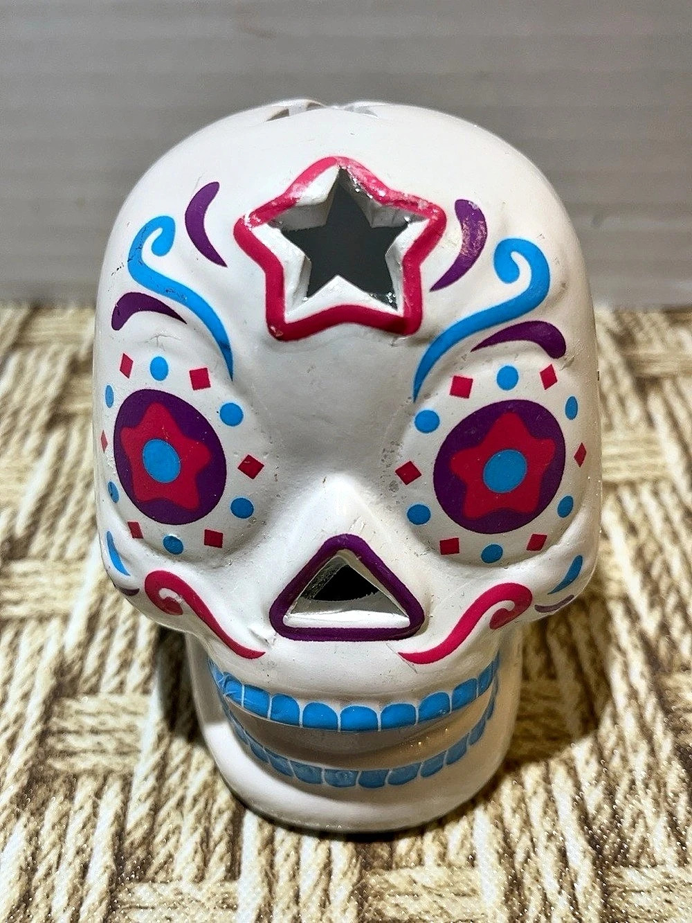 Painted Sugar Skull Decor, White & Blue